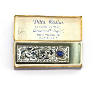 Vintage Ditta Casini Firenze Italy 800 Silver Faux Lapis Lipstick Case