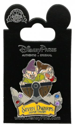 2014 Disney Seven Dwarfs Mine Train With Dopey & Grumpy Pin With Packing