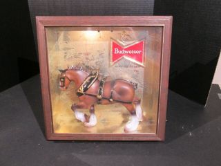 Vintage Budweiser Clydesdale Horse Shadow Box Artwork Sign Plastic Advertising