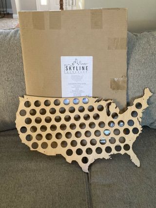 Usa Beer Cap Map With Glossy Wood Finish - 24 " X 14 " - Skyline Workshop