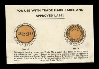 Vintage Guinness Irish Beer Advertising Bottle Caps Label Card Bar Pub Ireland