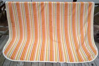 Vintage Bedspread Mod Orange Striped Groovy Full 60s 70s Fabric 92x108 Bates