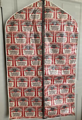 Vintage Vinyl Budweiser Beer Red Logo Zip Up Garment Bag 23.  5 X 38.  5”