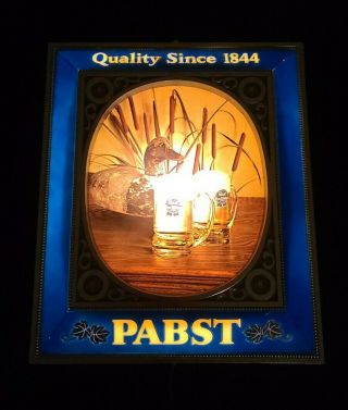Vintage Pabst Blue Ribbon Beer Advertisement Light - Up Sign W/ Waterfowl Ducks