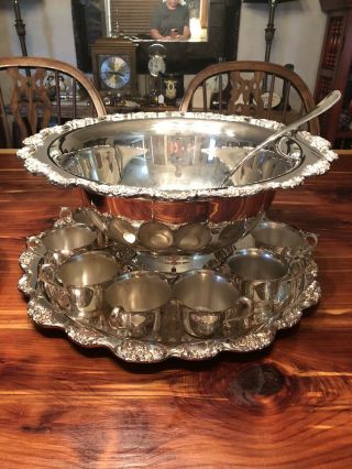 Towle Silverplate Punch Bowl Set With 12 Cups & 19 " Platter - Set