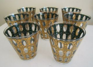 Set Of 8 Vintage Mid Century Culver Gold Old Fashioned Glasses