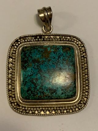 Vtg Sterling Silver 925 Large Native American Navajo Square Turquoise Pendant