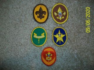 5 Vintage Boy Scout Rank Patches - Bsa