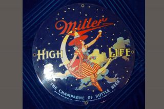 Miller High Life Sign Vintage Porcelain Enamel
