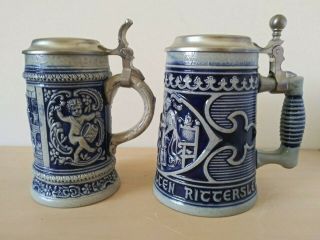 Gerz Beer Stein Germany His And Her Salt Glaze Ceramic Pewter Lid “knighting”