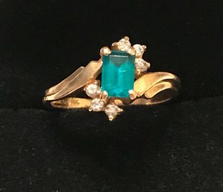 Vintage Magic Glo 14k Yellow Gold Diamond And Emerald Ring Emerald Cut,  Size 6