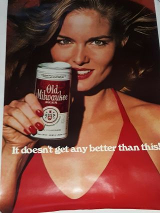 Vintage 1979 Old Milwaukee Schlitz Brewing Poster Advertising Pinup Girl 30x20