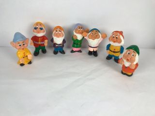 Disney Snow White Seven Dwarfs 7 Plastic / Rubber Toys 5 " Figure Squeaky Set