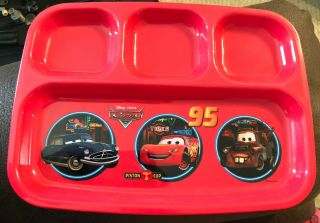 Disney Pixar Cars Lightning Mcqueen Plastic Tray Dinner 11” X 8.  5” Plate Euc