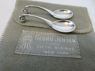 Two Vintage Georg Jensen Sterling Silver Blossom Spoons & Pouch