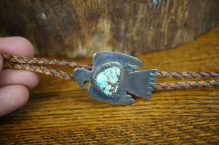 Vtg Sterling Silver Turquoise & Thunderbird Native American Bolo - Mb Heart