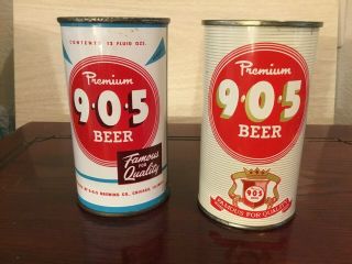 2 Different 9 - 0 - 5 Beer (103 - 19 & 20) Empty Flat Top Beer Cans; 9 - 0 - 5 Chicago Il