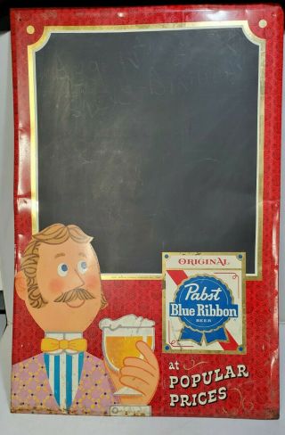 Vintage Pabst Blue Ribbon Beer Metal Tin Chalkboard Display Sign Breweriana