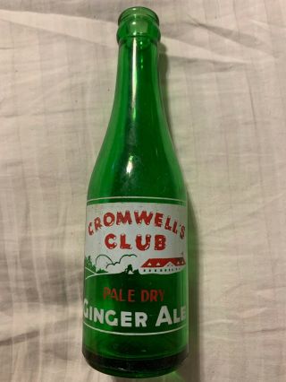 Vintage Cromwell’s Club Ginger Ale Acl Green Soda Bottle Wilmington,  Nc 7oz