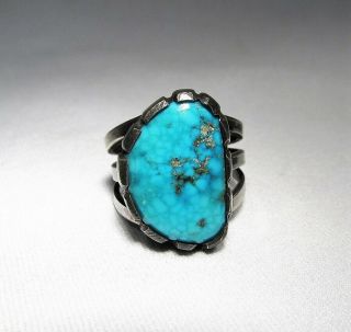 Vintage Old Pawn Navajo Spiderweb Turquoise Sterling Silver Ring C2636