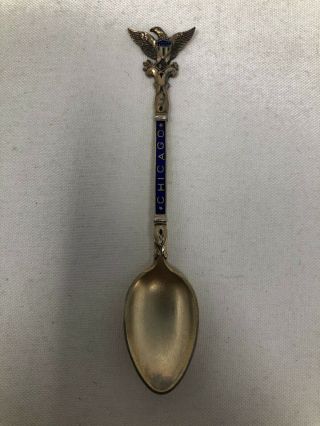 David Andersen Sterling Silver Souvenir Spoon Enamel Eagle Chicago World 