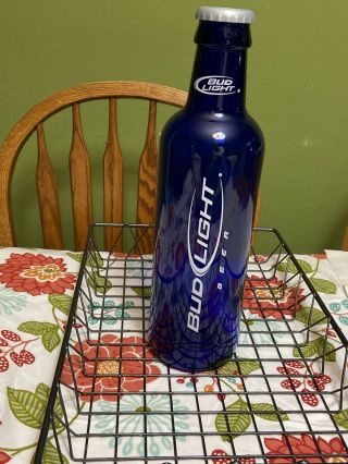 Extra Large Bud Light Cobalt Blue Glass Beer Advertising Bottle W/cap - - 14 1/2 "