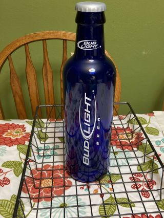 Extra Large Bud Light Cobalt Blue Glass Beer Advertising Bottle w/Cap - - 14 1/2 