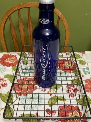 Extra Large Bud Light Cobalt Blue Glass Beer Advertising Bottle w/Cap - - 14 1/2 