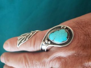 Vintage Native Navajo Style Spoon Style Sterling Silver Adjustble Ring Turquoise