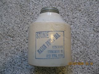 Vintage Stone Mason Fruit Jar Union Stoneware Co.  Red Wing Jan 24,  1899