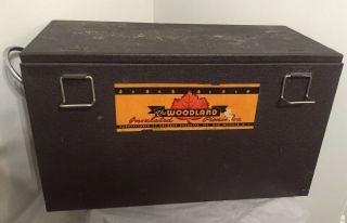 Vintage 1950 Poloron Woodland Insulated Metal Picnic Cooler Chest