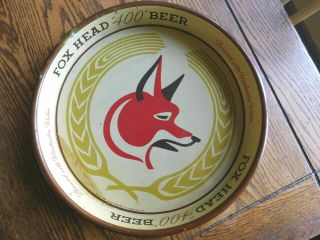 Vintage Metal Fox Head " 400 " Beer Serving Tray - Waukesha Wi Wisconsin - C.  1950 