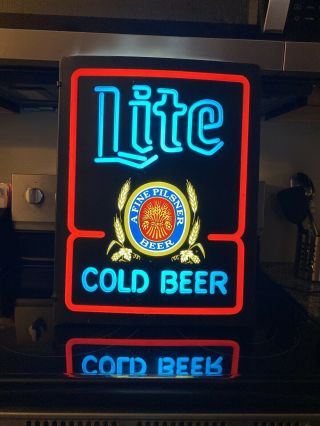 Miller Lite Cold Beer " A Fine Pilsner Beer " Light Up Sign Plastic 20 " X15 "