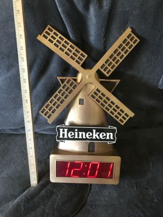Vintage Heineken Windmill Digital Bar Clock 17 " H X 10 " W Work 