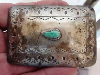 Vintage Navajo Sterling Silver Turquoise Belt Buckle 3 X 2 "