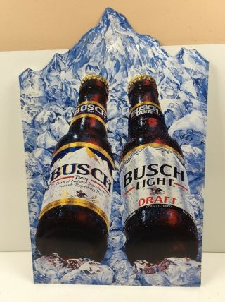 1990/91 Busch Beer Metal Bar Sign 2 Bottles Ice Mountains