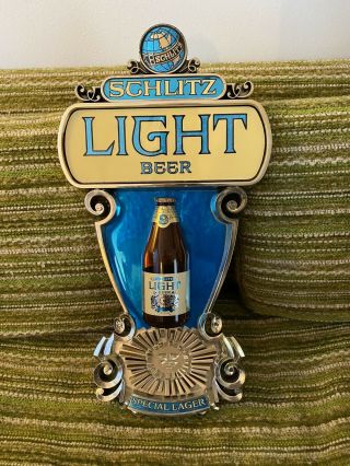 Vtg 60s 70s Schlitz Light Beer 3d Molded Plastic Retail Display Sign Non Motion