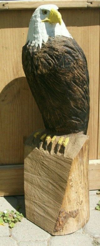 Carved Wood American Bald Eagle Bird Wooden Statue Sculpture Figure Chainsaw Vtg
