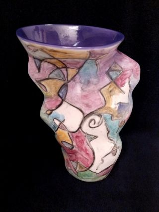 Harris Cies Vintage Studio Art Pottery Abstract Cubist Tall Vase Signed 1994