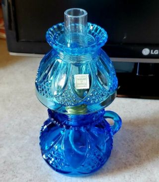 Vintage Imperial Tulip & Cane Bundling Mini Miniature Finger Oil Lamp Teal Blue 2