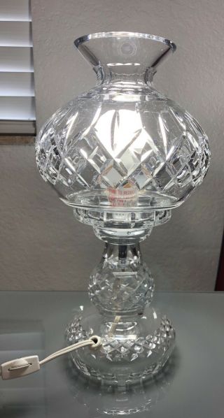 Vintage Waterford Crystal Hurricane Electrical Table Lamp 13 3/14 High 2 Pc