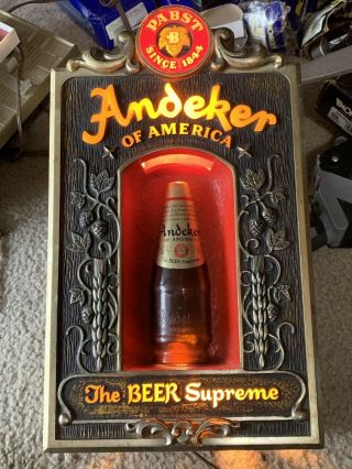 Vintage Andeker Lighted Beer Sign By Pabst Blue Ribbon 18” X 10.  5”,