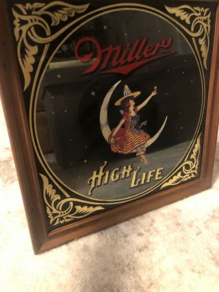 Vintage Miller High Life " Girl On The Moon " Beer Mirror 19x19 - 1980