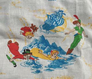 VINTAGE Walt Disney PETER PAN twin flat SHEET Fabric Material Hook Tinkerbell 2