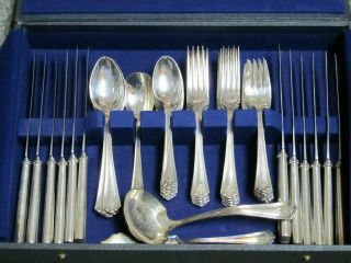 Antique Vtg Pat 14 Wm Rogers Silver Plated Flatware Set For 12 In Case