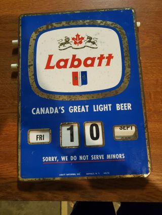 Vintage Labatt Beer Metal Bar Sign With Perpetual Calendar