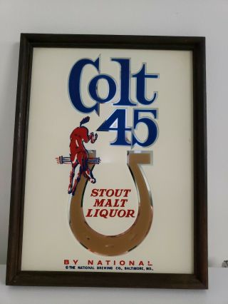 Vintage Colt 45 Stout Malt Liquor Painted Mirror Beer Sign National Brewing Co.
