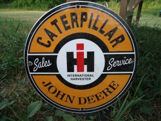 Vintage Old 1960s John Deere Caterpillar Porcelain Enamel Farm Tractor Sign