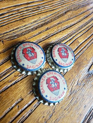 Rare Set Of 3 Banner Brewing Beer Bottle Caps Crowns Saginaw Michigan 1930 
