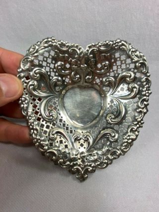 Antique Heart Shaped Gorham Sterling Silver Footed Pierced Dish Bowl 2.  4ozt